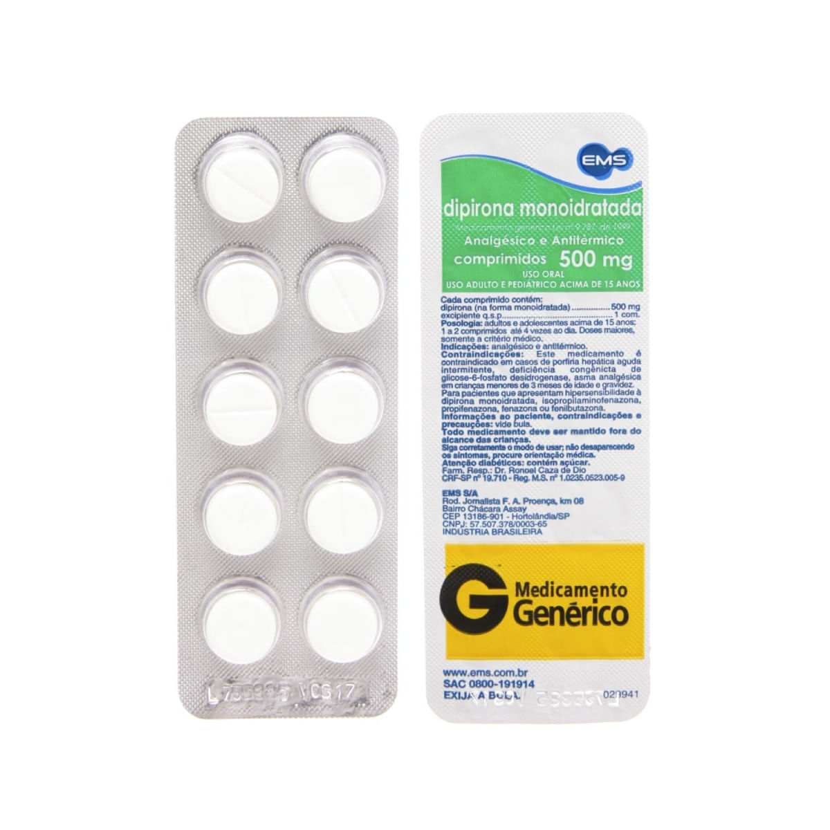 Dipirona Monoidratada 10 Comprimidos 500mg