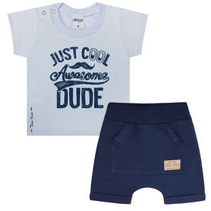 Camiseta c/ Shorts saruel para bebê em malha Just Cool - Time Kids