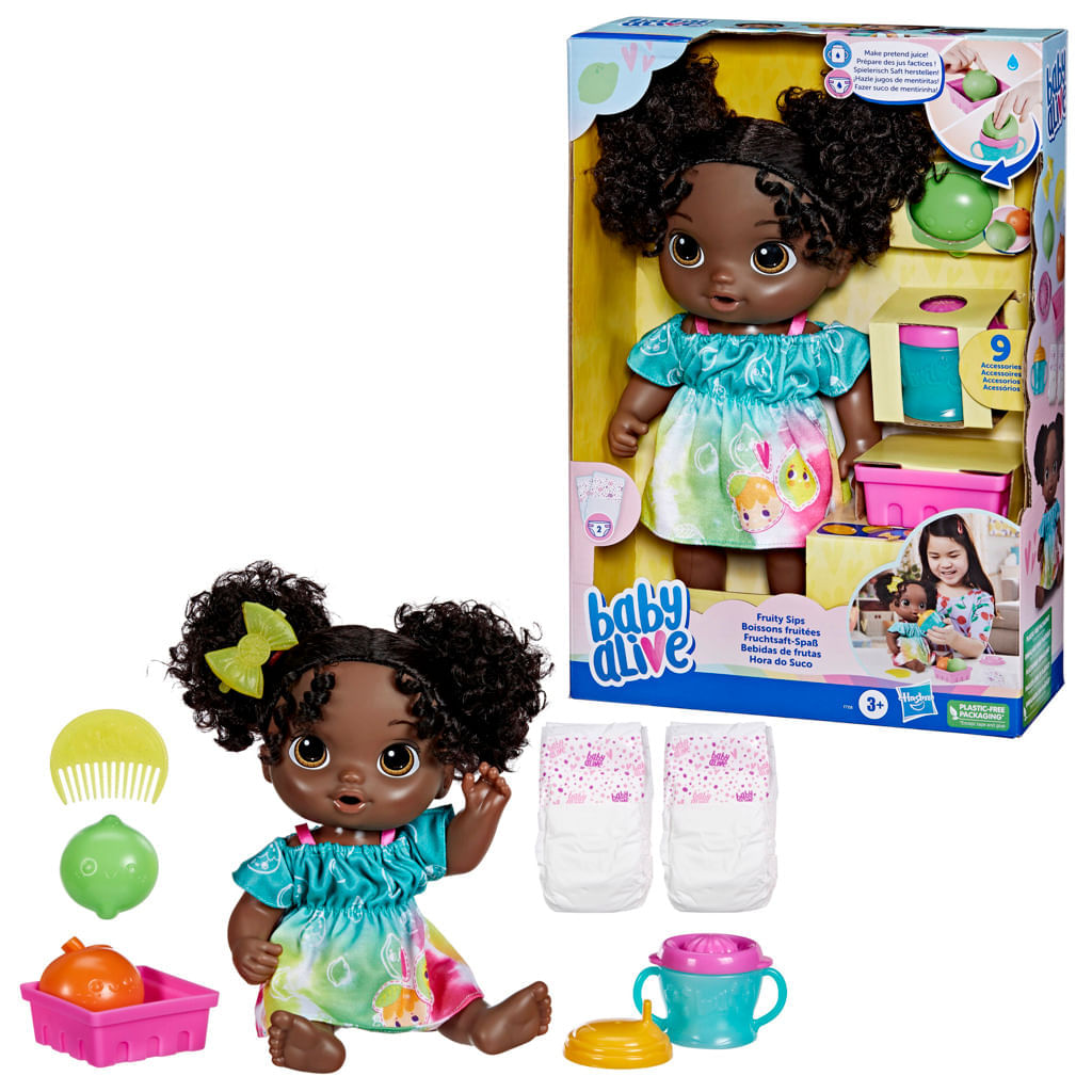 Boneca Bebê com Acessórios - Baby Alive - Hora do Suco - Vestido Azul -  Hasbro