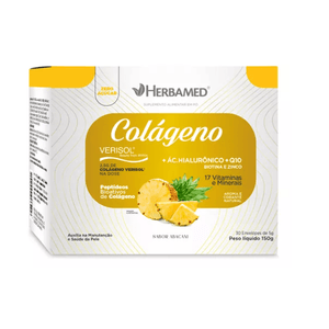 Colágeno Verisol + Ac Hialuronico + Q10 + 17 Vitaminas e Minerais Com 30 Envelopes 5g Abacaxi 150g Herbamed