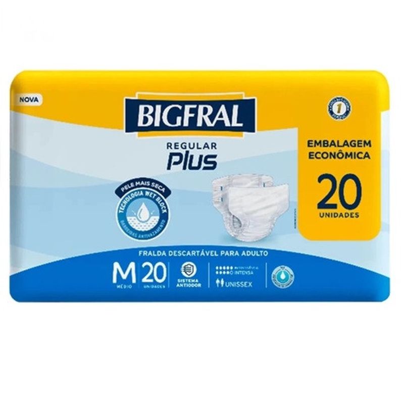 Fralda Descartável Geriátrica Bigfral Regular Plus M 20 Unidades