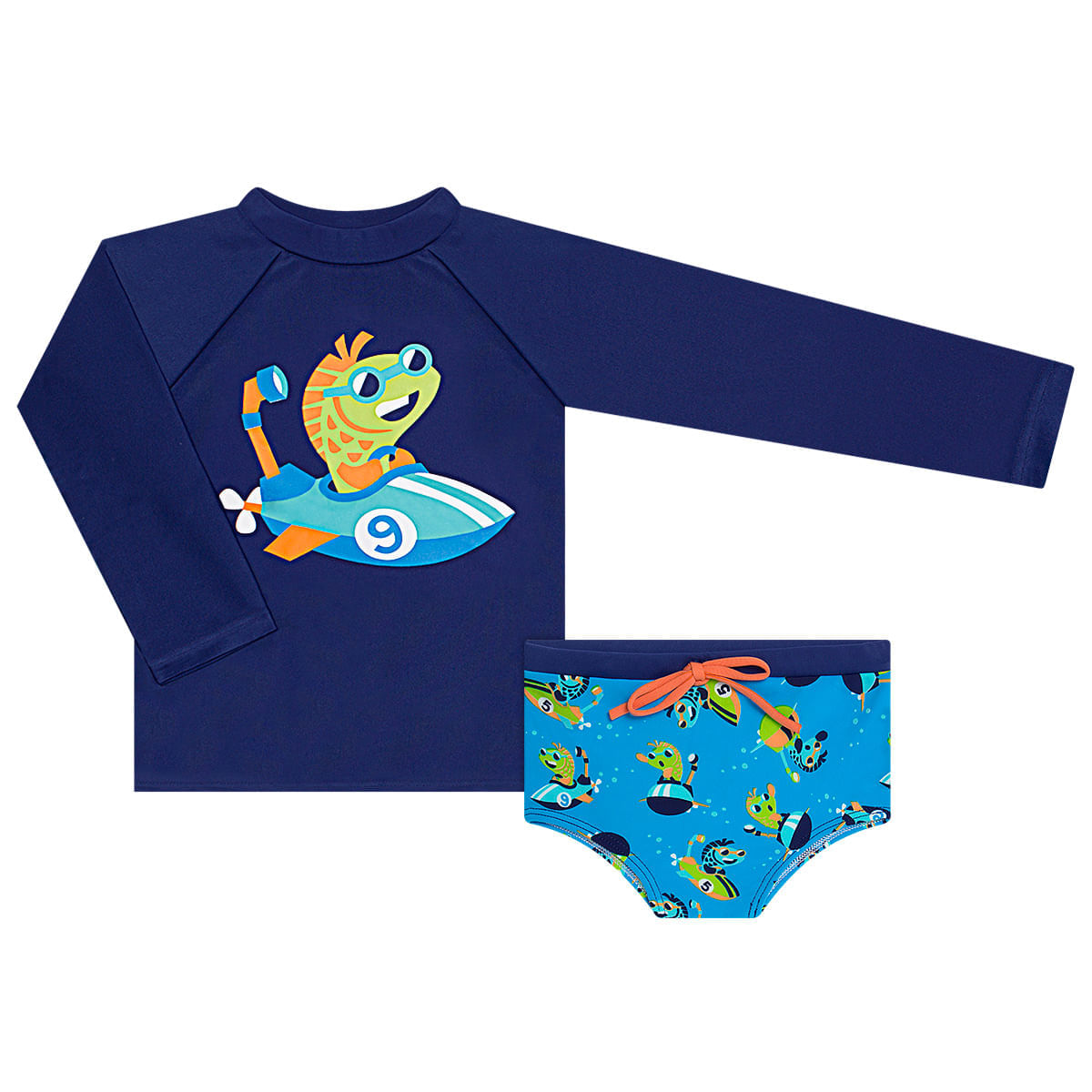 Conjunto de banho infantil Submarino: Camiseta Surfista + Sunga