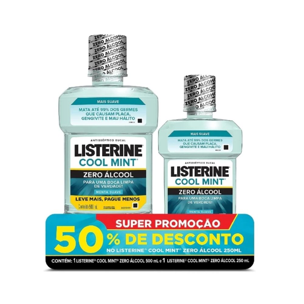 Kit Antisséptico Bucal Listerine Cool Mint Zero Álcool 500ml ...