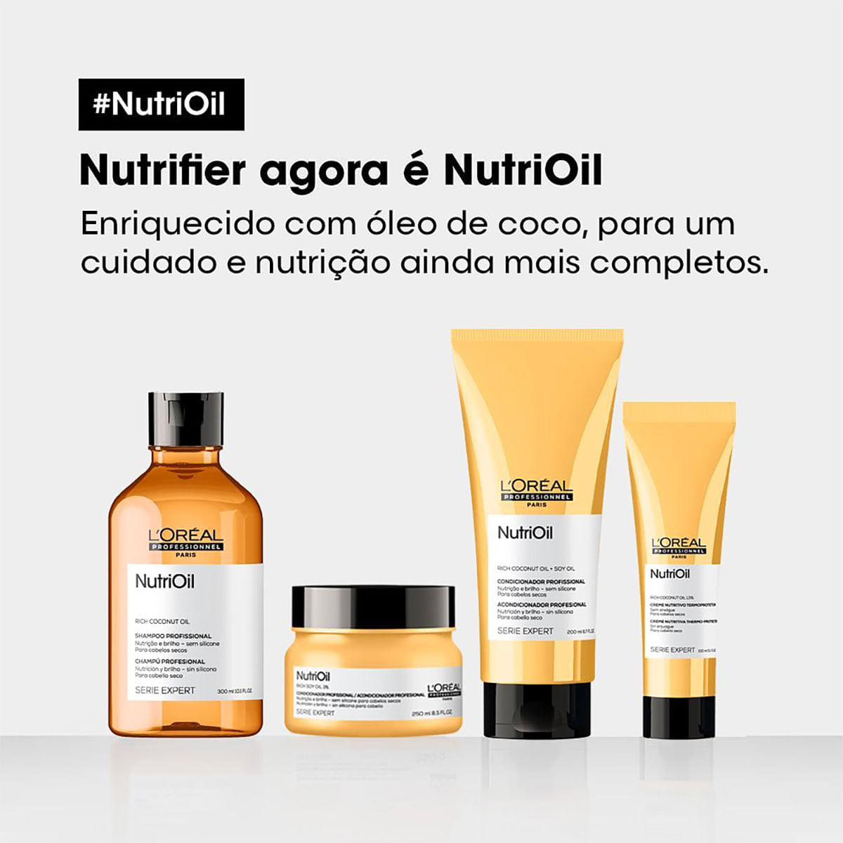 Encontraproduto.com.br - Kit LOréal Professionnel NutriOil Shampoo Condicionador Máscara e Blow Dry Fluidifier Leave-In (4 produtos)