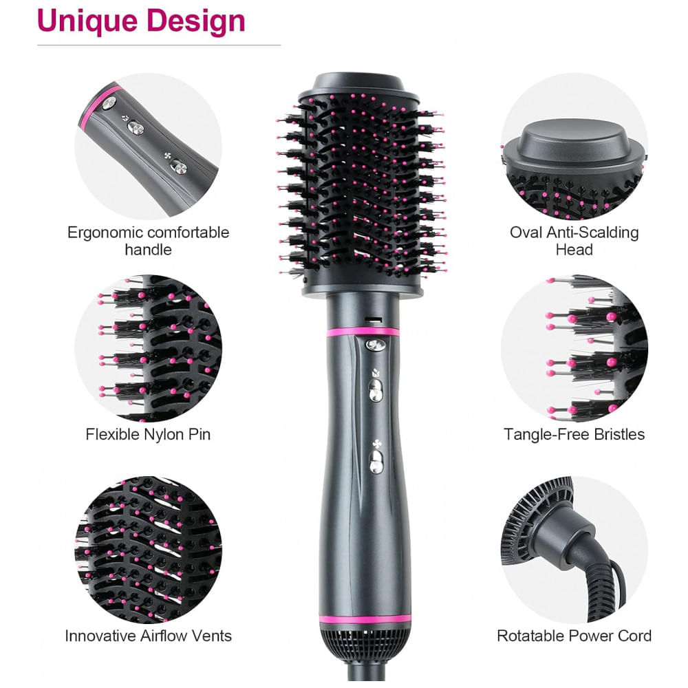 Escova Rotativa Elétrica para Secagem de Cabelo, Volumização, Alisamento e Ondulação, Bivolt, WECHIP C 50, Cinza
