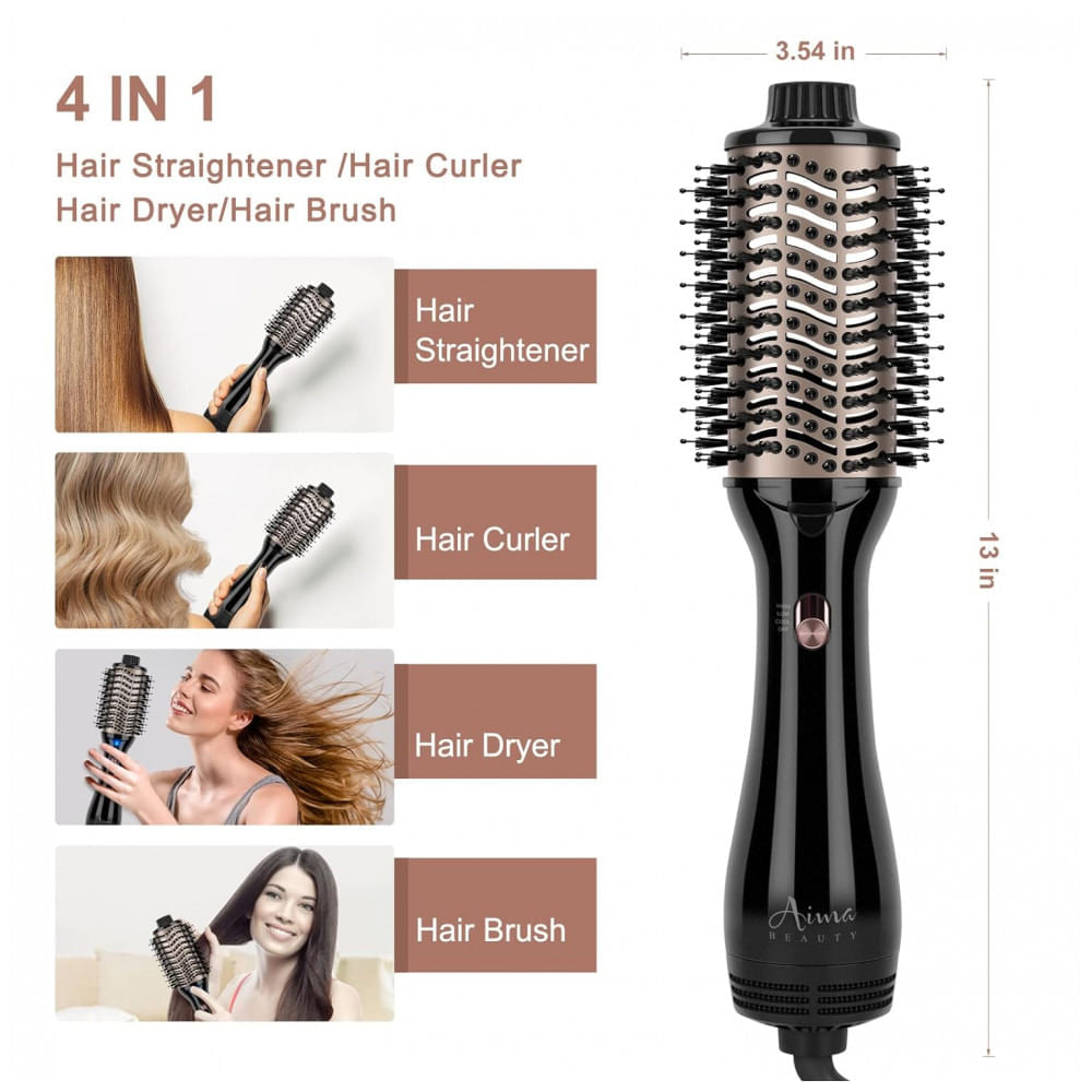 Escova Rotativa Modeladora 4 em 1, 1100W, 110v, AIMA BEAUTY, Preto