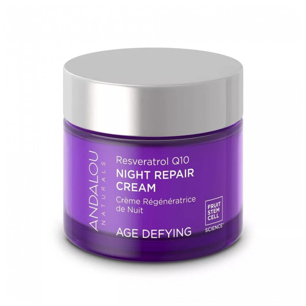 Creme Facial Anti Idade Noturno com Vitamina C para Mulheres, 50g, ANDALOU NATURALS Resveratrol Q10, Violeta