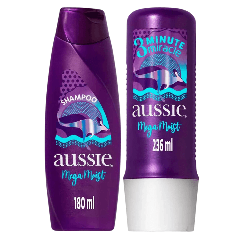 Kit Aussie Mega Moist Shampoo180ml + Creme de Tratamento 3 Minute ...