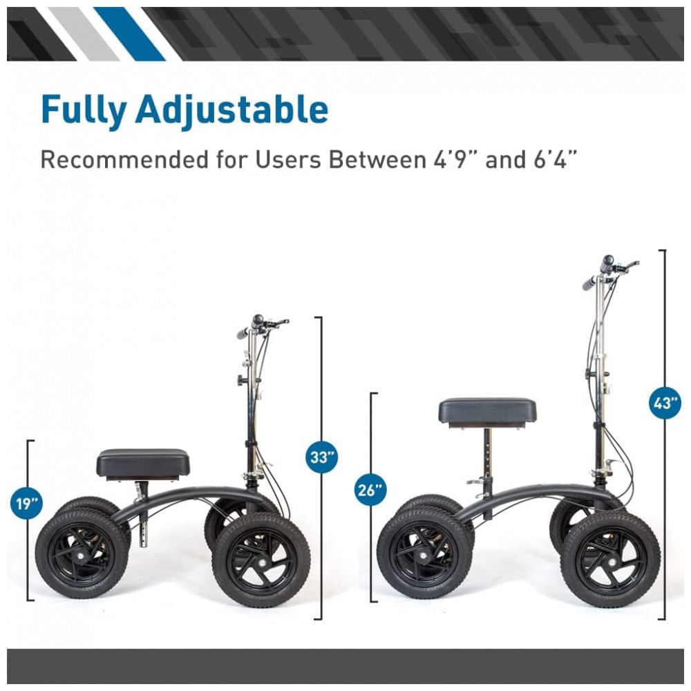 Andador 4 Rodas Dobrável com Cesta e Apoio para Joelho Ideal para Lesões Suporta 158kg, BODYMED, Preto
