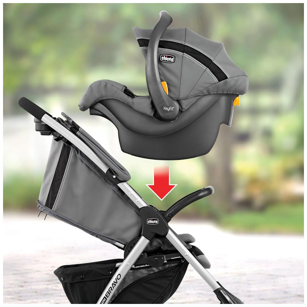 Carrinho de Bebê Travel System com Encosto Reclinável em 3 Posições e Ajuste Fácil com Uma Mão, Chicco Mini Bravo Sport, Cinza