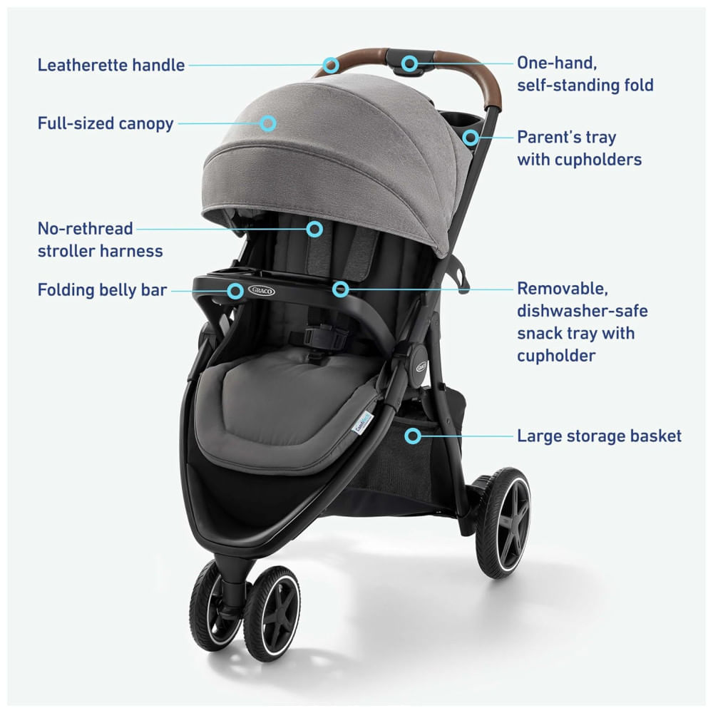 Encontraproduto.com.br - Carrinho de Bebê Travel System com Rodas para Todo Terreno e Suspensão ComfiTech no Assento para Maior Conforto, Graco Outpace LX, Cinza e Preto