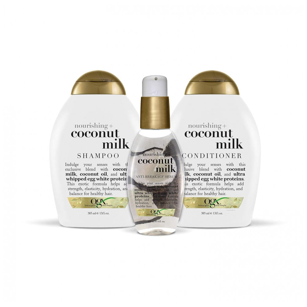 Shampoo e Condicionador 750 ml de Leite de Coco para Hidratação e Nutrição, OGX 67450, Branco