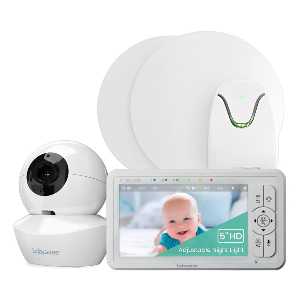 Babá Eletrônica com Câmera, Monitor HD, Áudio, Luz Noturna e Monitor de Movimento no Colchão, Babysense True Sleep, Branco