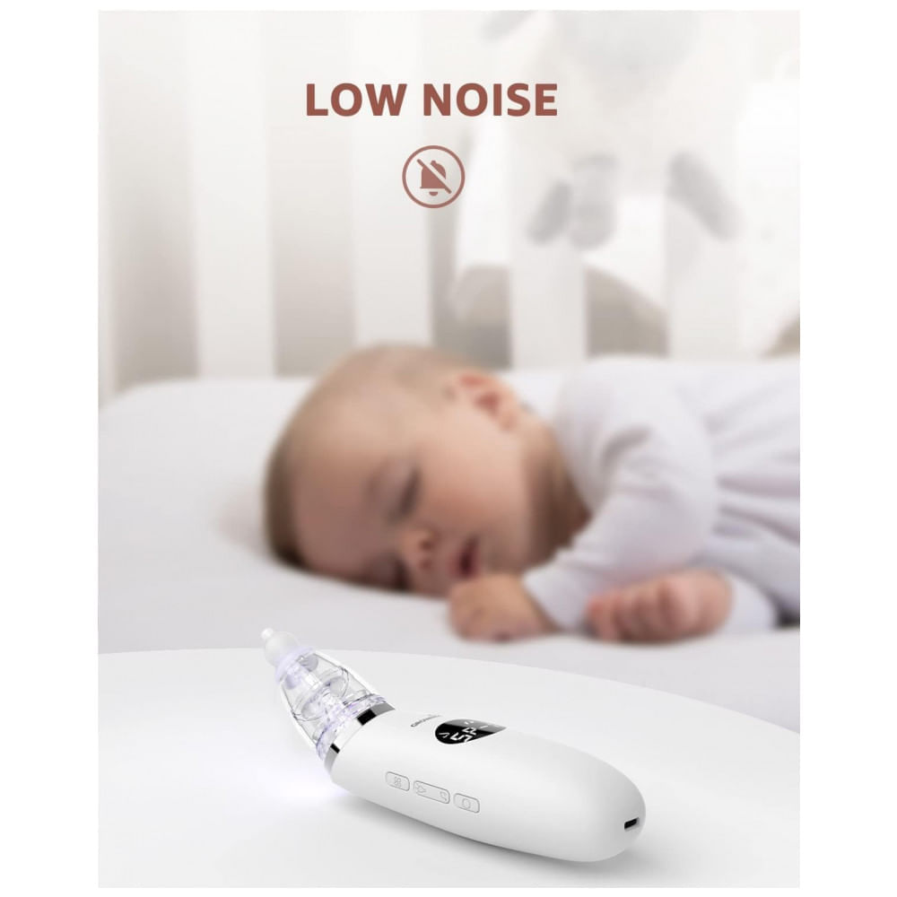 Aspirador Nasal Elétrico para Bebê GROWNSY Recarregável e Automático com Sons Relaxantes, Branco