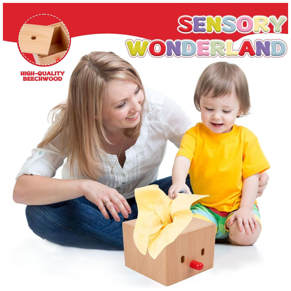 Brinquedo Montessori Caixa Sensorial com Tecido para Bebês d 6 a 12 Meses, Adena Montessori