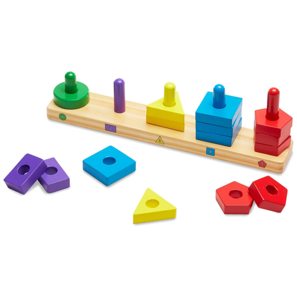 Kit de Empilhar e Classificar Infantil de Madeira com 15 Peças para Crianças Acima de 2 Anos, Melissa & Doug