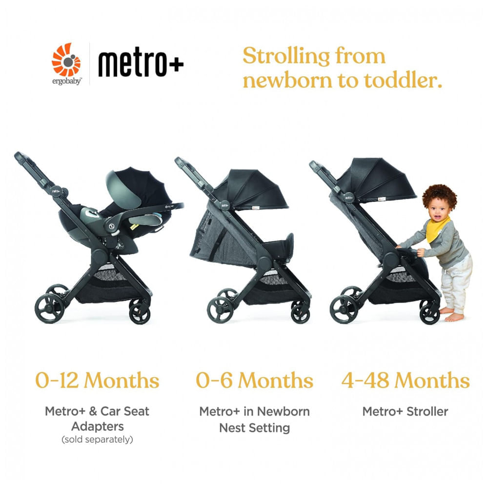 Carrinho de Bebê para Passeio Leve, Dobrável e Transporta até 22kg, Ergobaby, Cinza Escuro