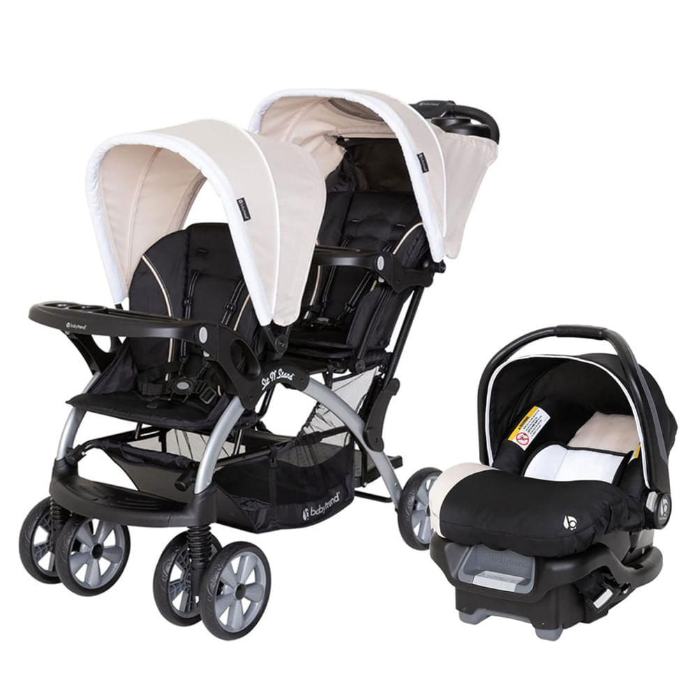Carrinho de Bebê Travel System Duplo com Encosto Ajustável e Arnês de Segurança de 5 Pontos, Baby Trend Sit N, Cáqui