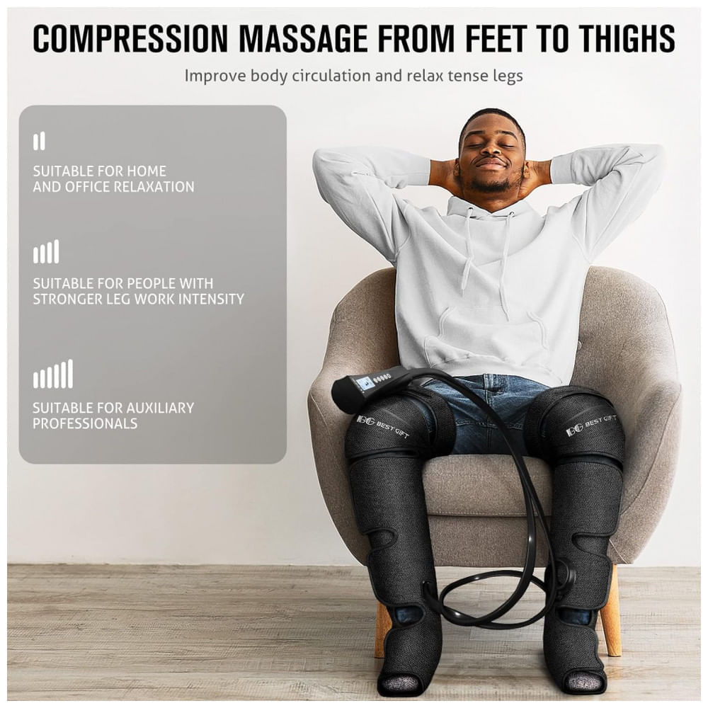 Massageador Elétrico de Compressão para Pernas e Pés 3 Modos, Bestgift, Preto