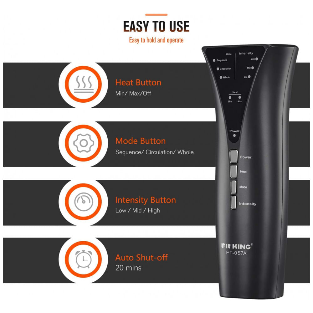 Massageador Elétrico de Compressão para Pernas e Pés 3 Modos e 3 Intensidades, FIT KING FT057A , Preto
