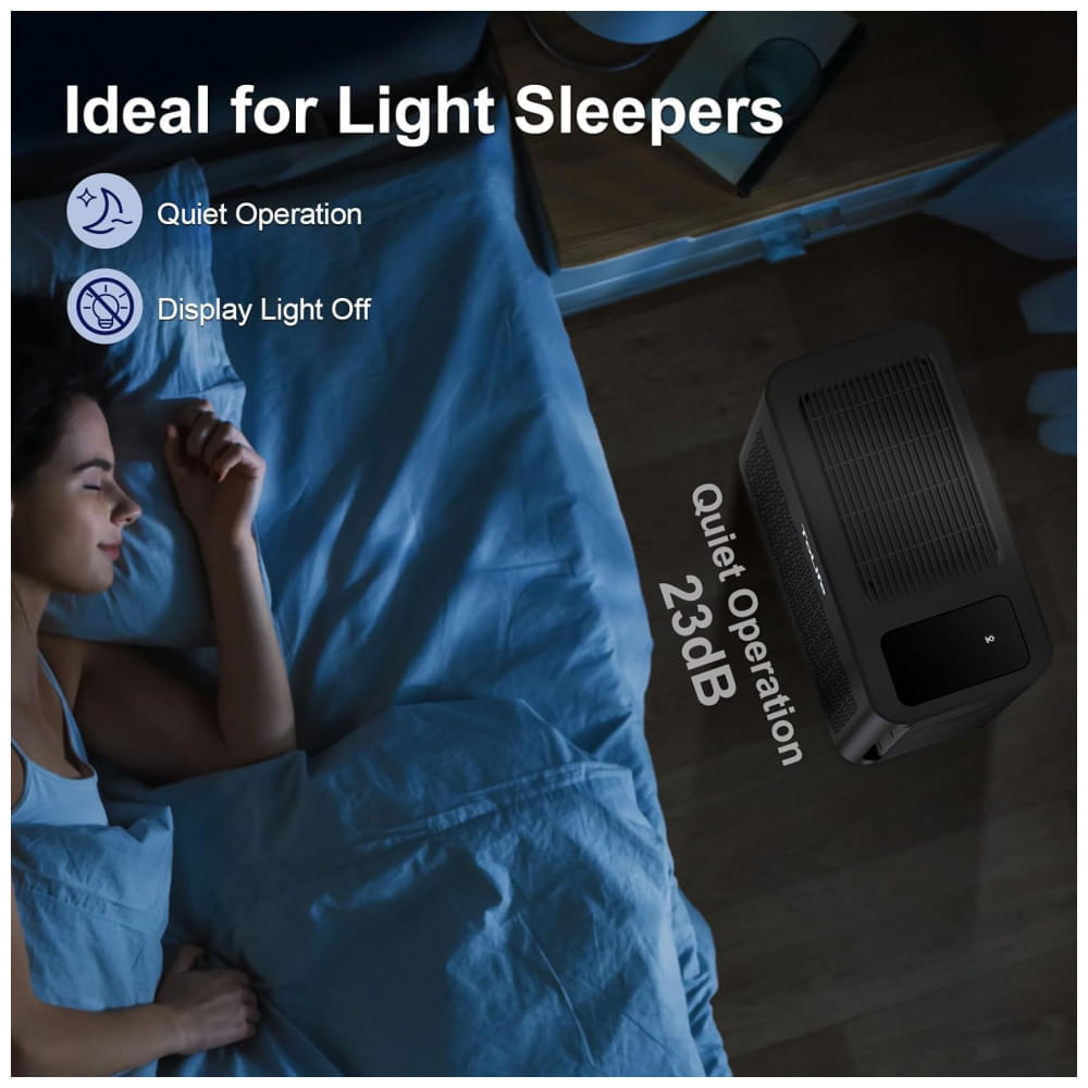 Purificador de Ar Doméstico até 100 m2 com Sensor de Qualidade de Ar, 110V, ToLife, Preto