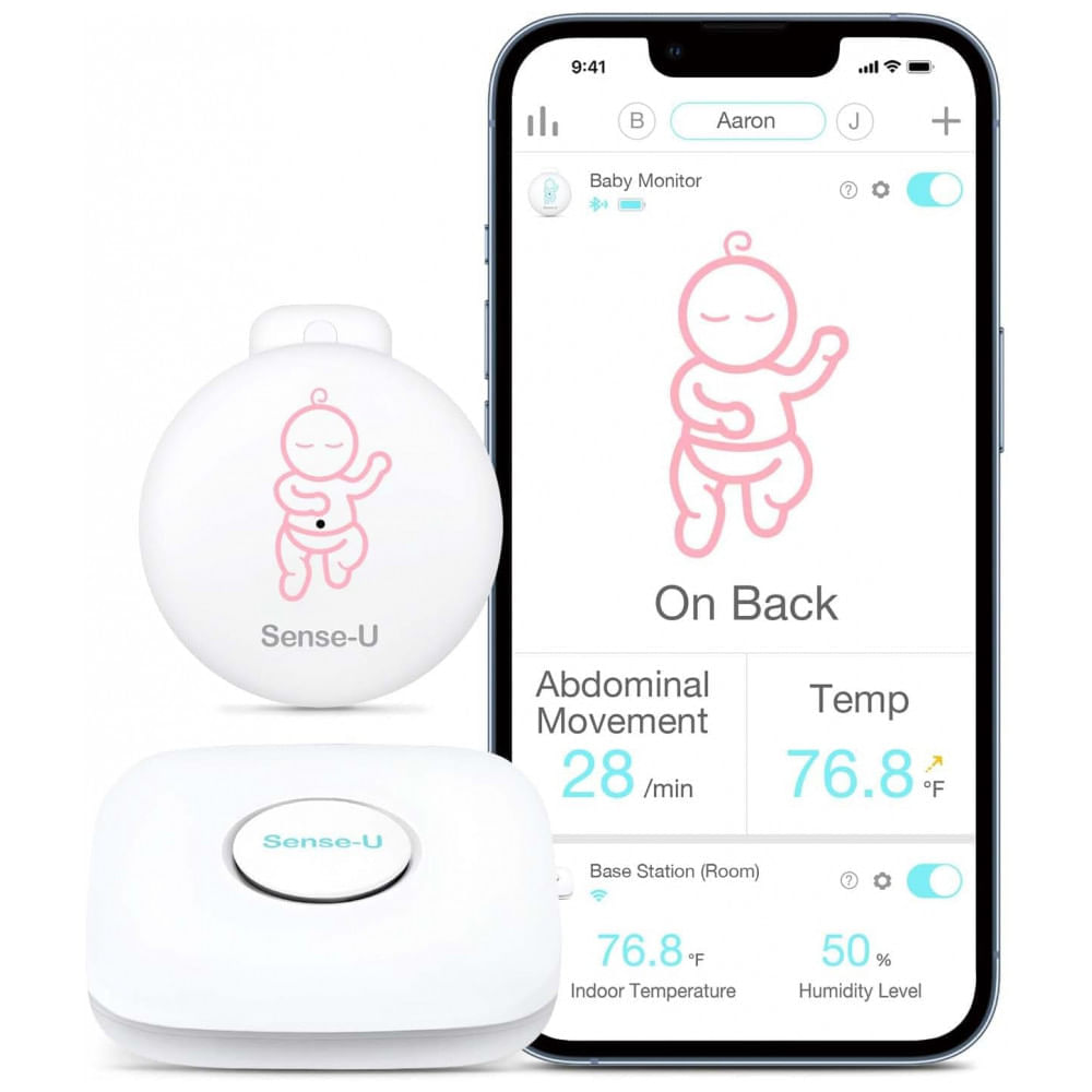 Monitor Inteligente para Bebês para Movimento Abdominal, Temperatura e Umidade, Sense U, Branco