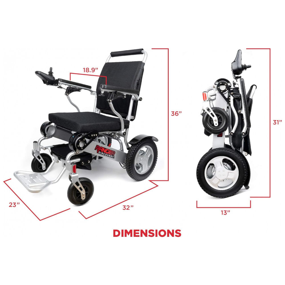 Encontraproduto.com.br - Cadeira de Rodas Elétrica Dobrável Reclinável com Assento XL Wide para Adultos de até 180 kg, Porto Mobility, Preta