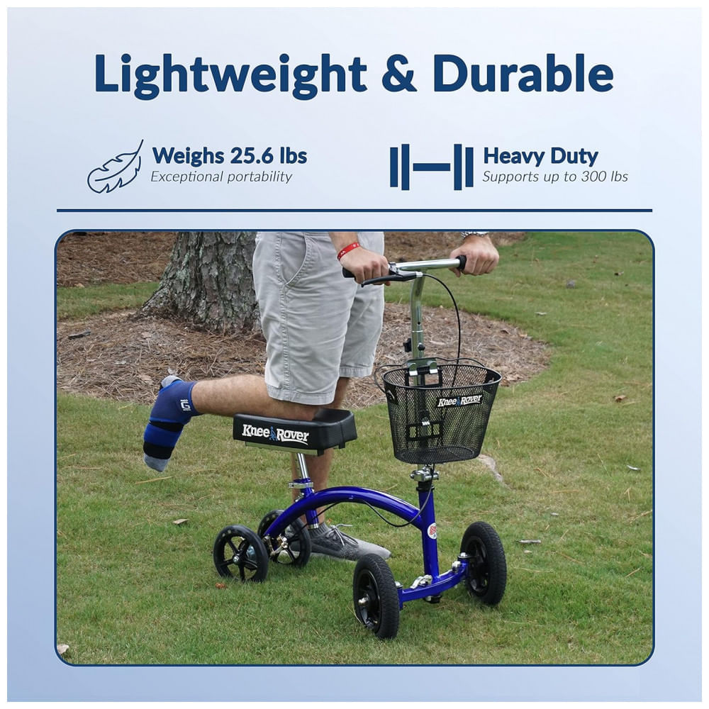 Andador 4 Rodas com Apoio para Joelho Ideal para Lesões Suporta 136 kg, KNEEROVER KRHYBRID KCPLUS ALL TERRAIN KIT, Azul