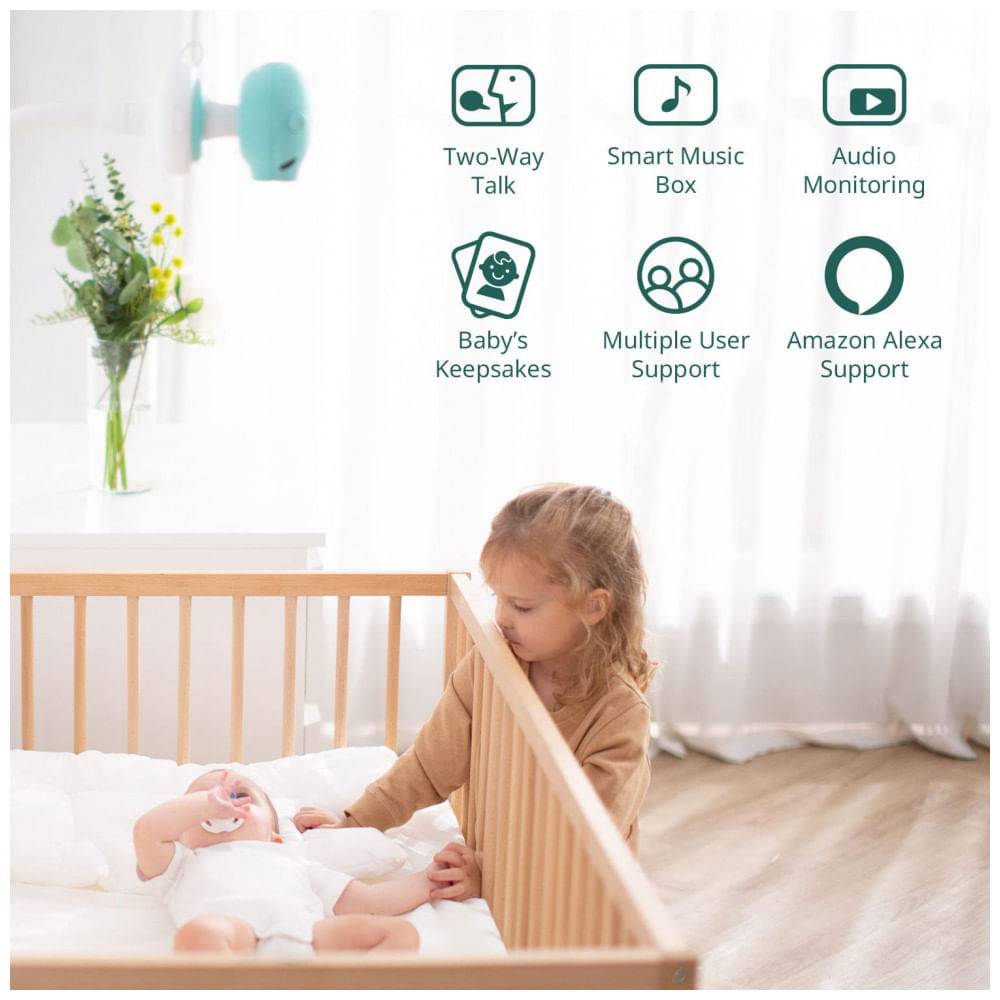 Babá Eletrônica Monitor com Câmera Full HD Compativel com Alexa com Detecção de Choro, Movimento e Temperatura, PIXSEE SC PIXM01, Verde