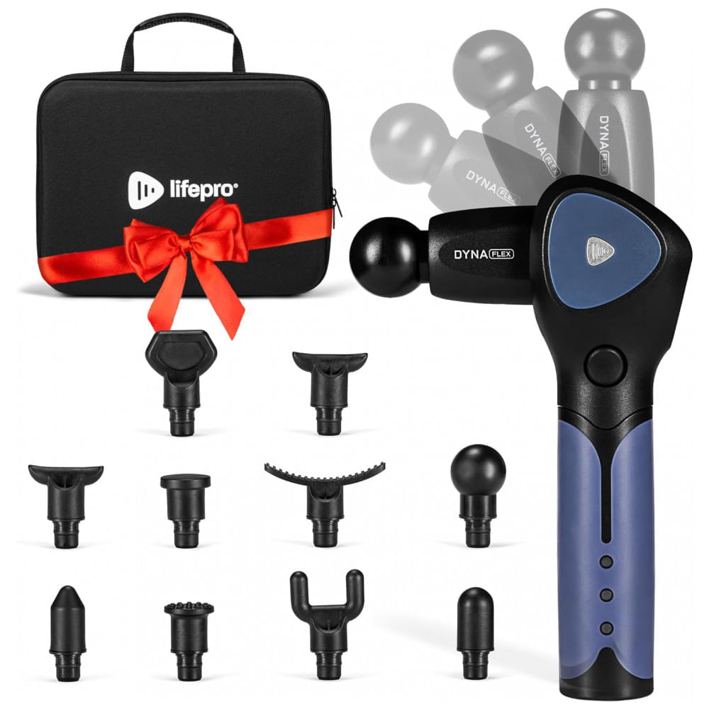 Massageador Pistola Elétrico Profissional Sem Fio com 10 Acessórios e 16 Velocidades, Roxo, LIFEPRO, Azul