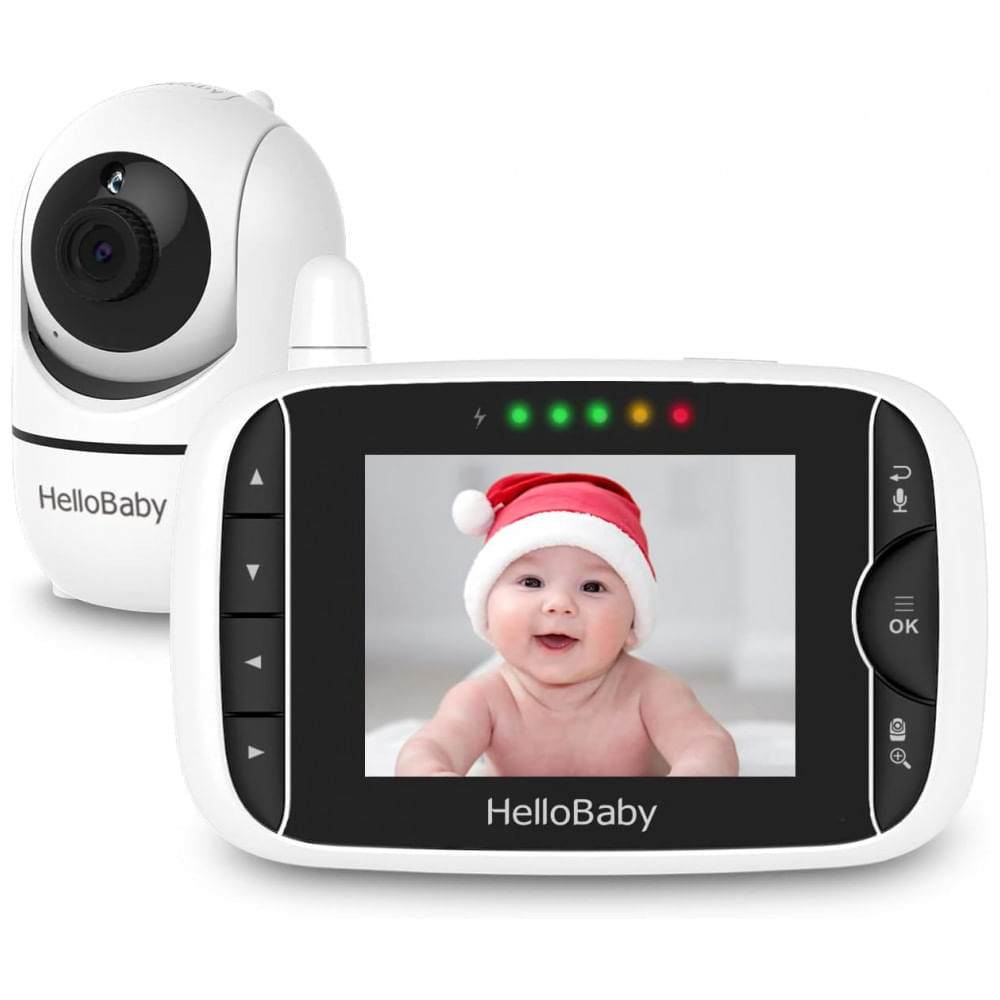 Babá Eletrônica Monitor com Câmera de 8cm HD Visão Noturna Infravermelha, Canção de Ninar, HELLOBABY HB65, Branco