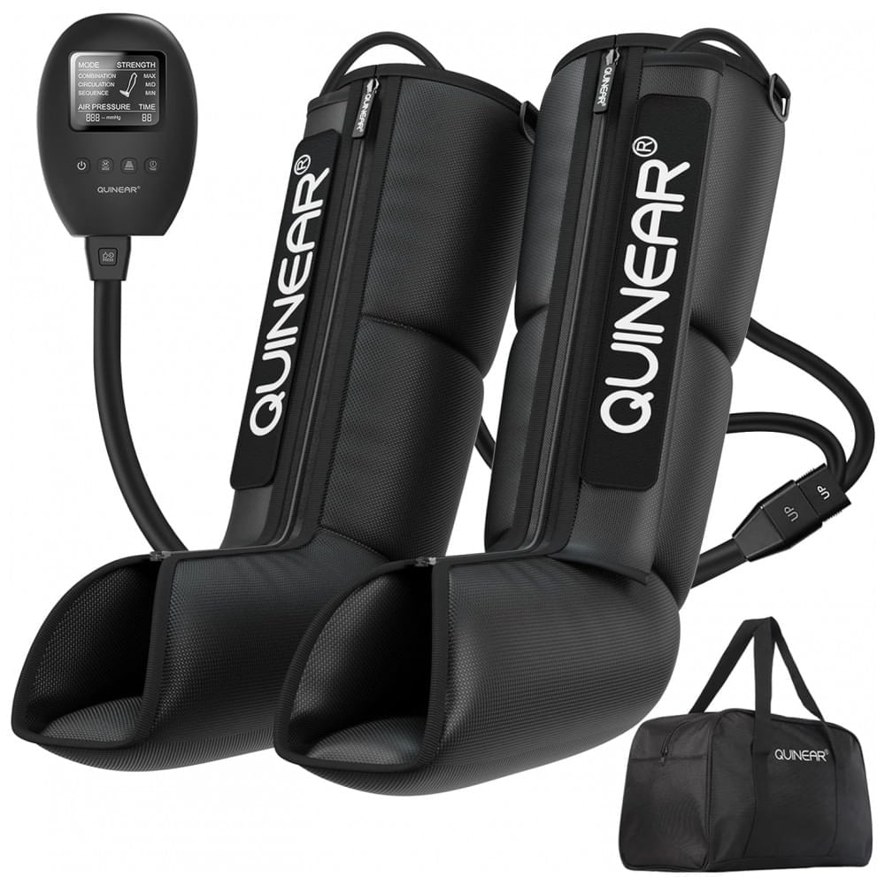 Massageador Elétrico de Compressão para Pernas e Pés com 3 Modos e 3 Intensidades, Bivolt, QUINEAR QN 070A, Preto