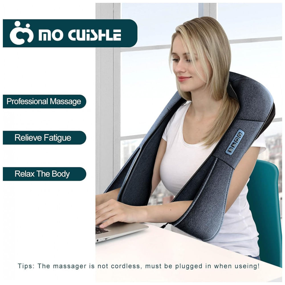 MoCuishele Massageador Shiatsu Elétrico Portátil 3D para Ombros, Costas, Bivolt, Preto