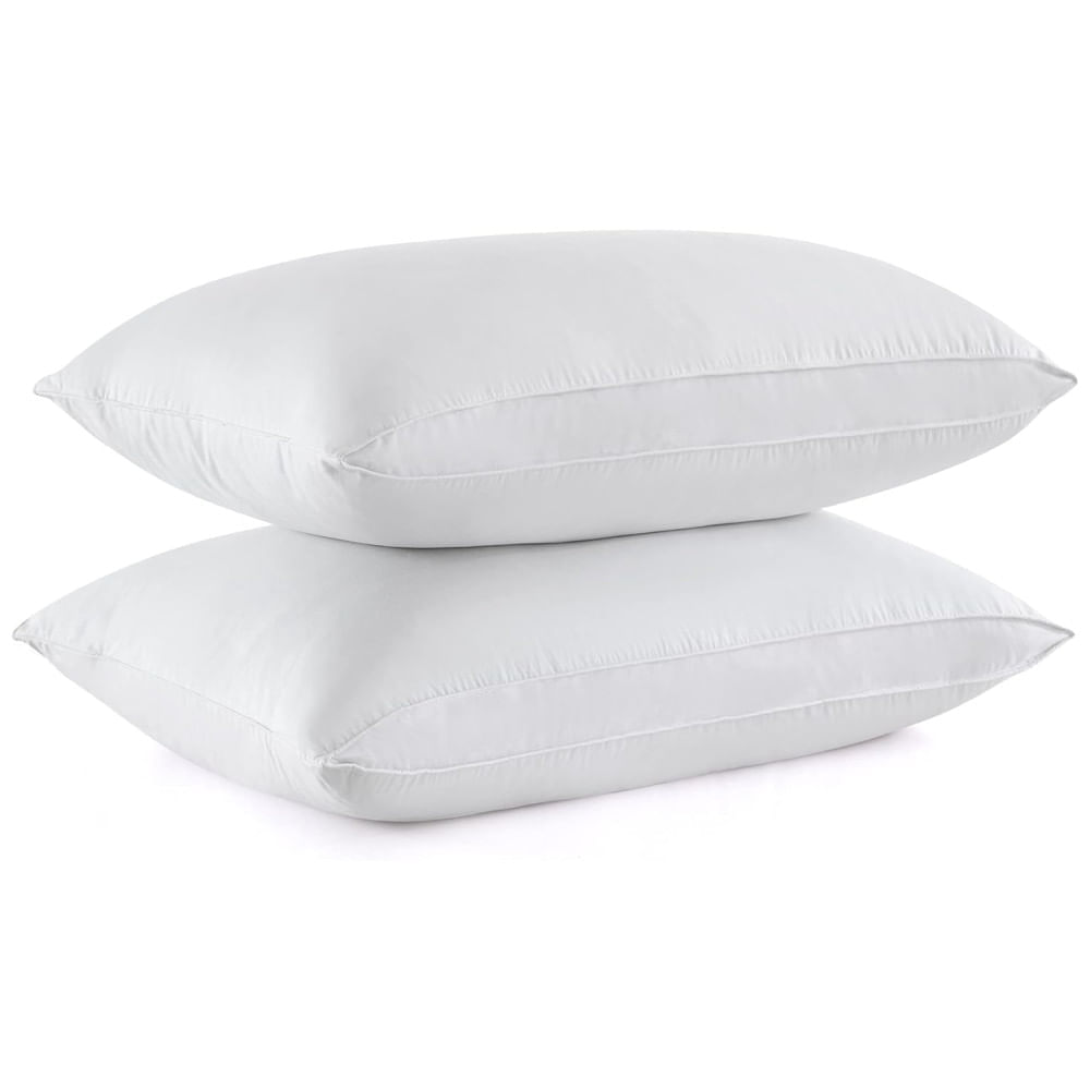 Conjunto de Travesseiros de Penas de Ganso, Tamanho Queen com 2 Peças e Capa 100% Algodão, Puredown, Branco