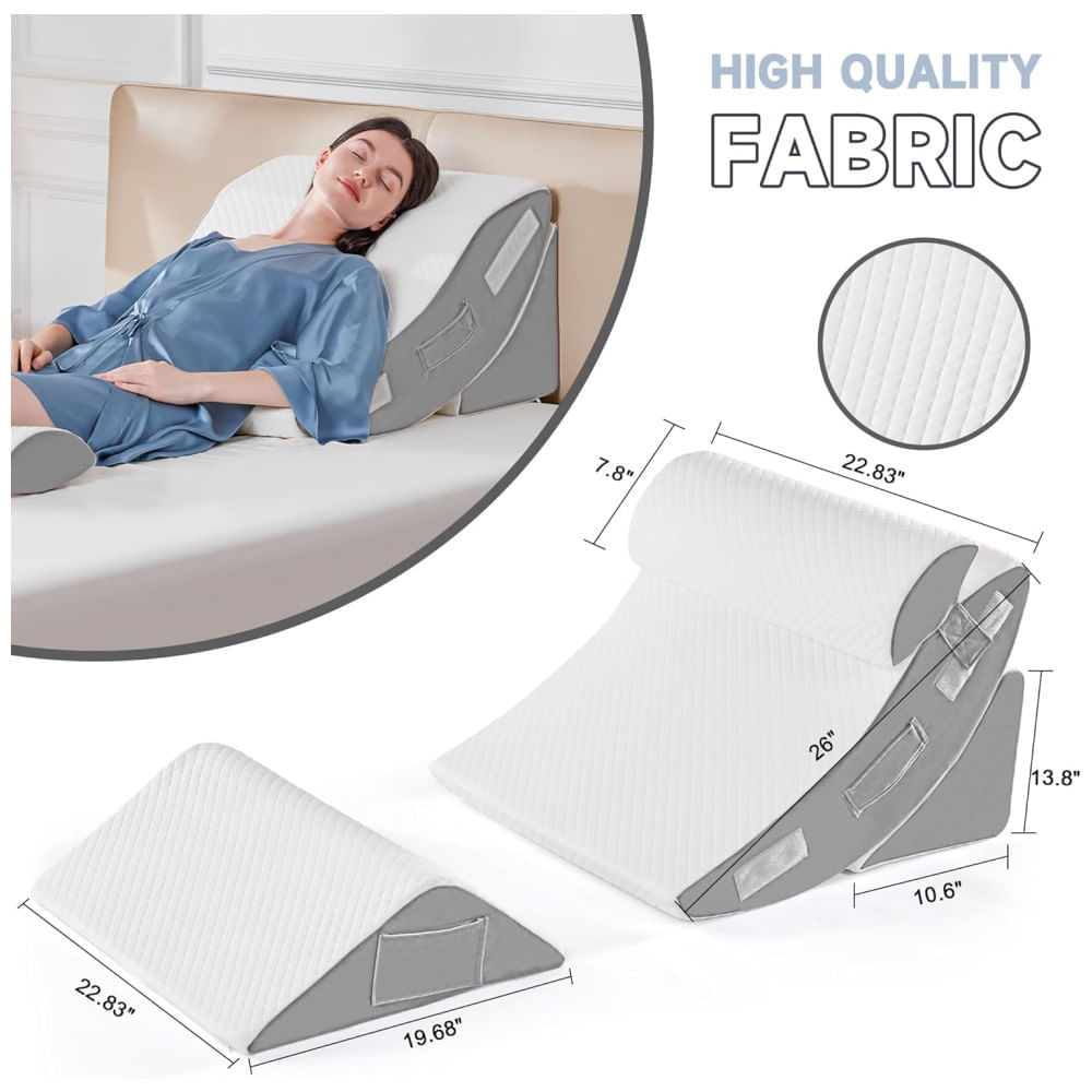 Conjunto de 4 Travesseiros Ortopédicos em Cunha para Alívio de Dor nas Costas, Corpo e Pernas, Ajustável, Pós-Cirurgia, Refluxo Ácido e Ronco, Branco