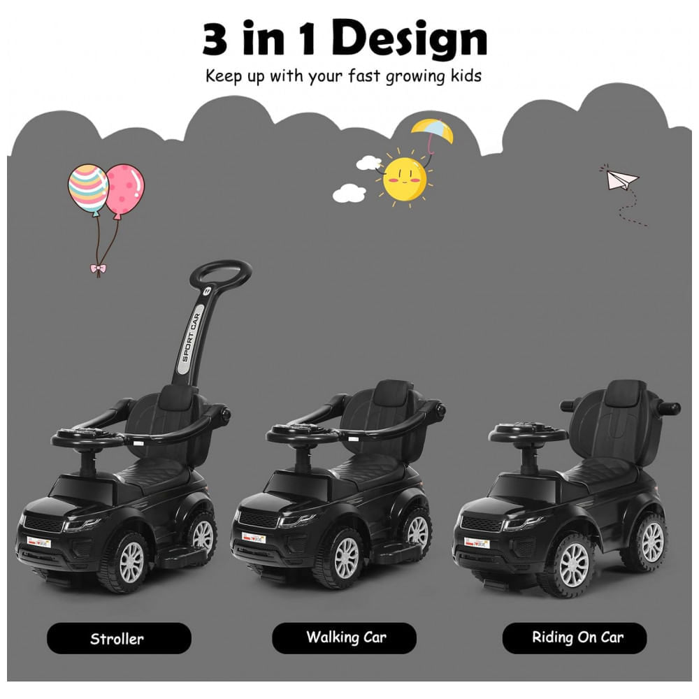 Carrinho de Passeio Infantil 3 em 1 com Buzina, Música, Luz e Proteção de Braço para Crianças de 1 a 3 Anos, Costzon, Azul