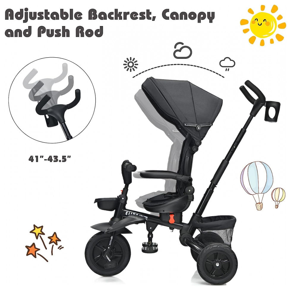 Triciclo Infantil para Passeio com Assento Ajustável 7 Estágios, Idade Recomendada 1 a 5 Anos, BABY JOY, Azul