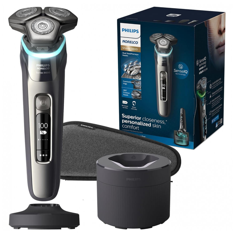 Barbeador Elétrico Masculino Portátil Philips S998785 com Limpeza Rápida e Estojo, Prata