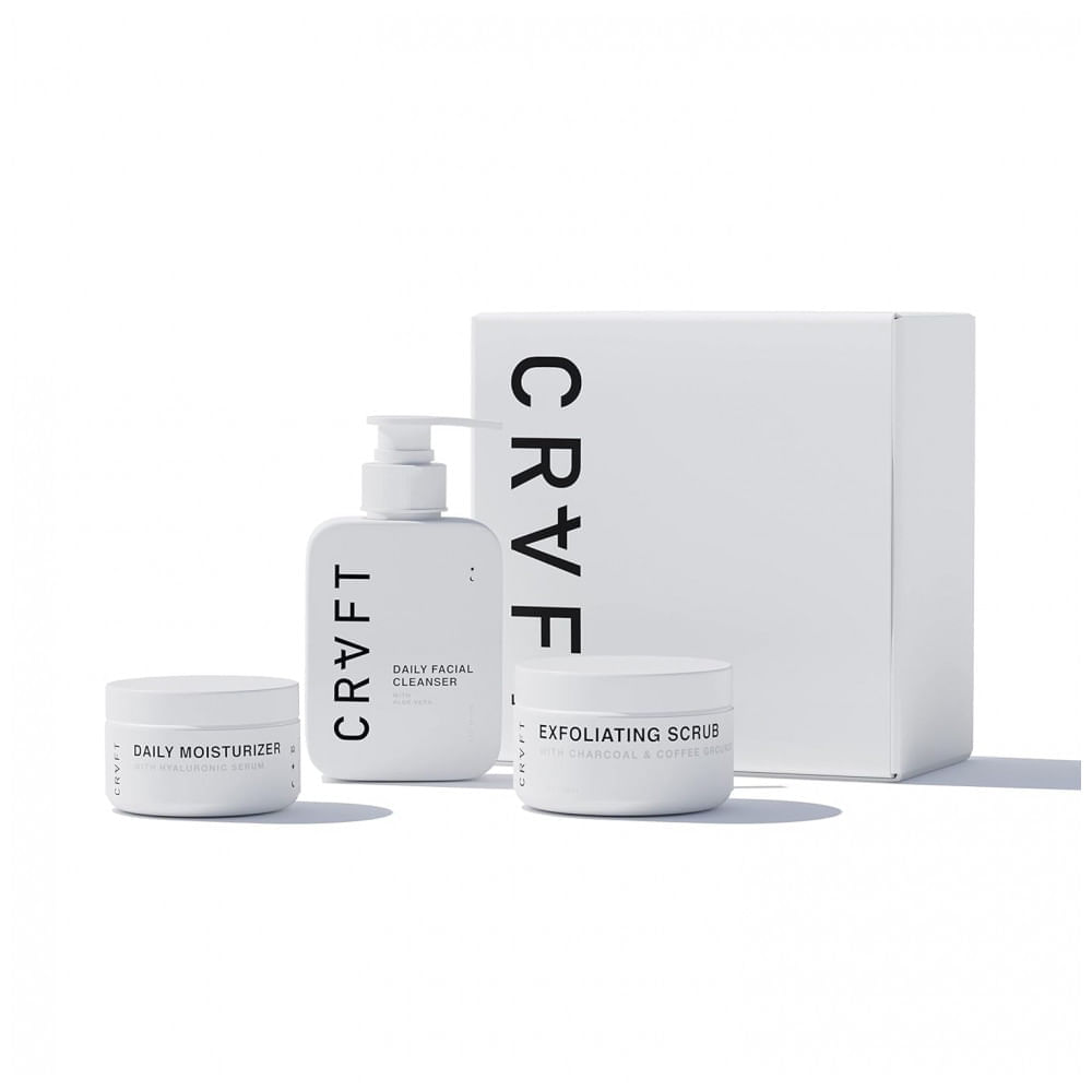 SKN Kit Skincare de Cuidados com a Pele para Homens com Hidratante Hialurônico, Esfoliante e Sabonete, HAIR CRAFT CO., Branco
