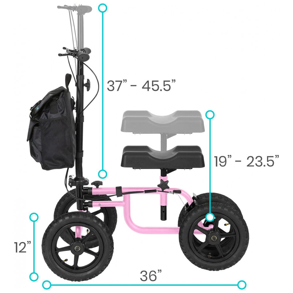 Andador 4 Rodas com Cesta e Apoio para Joelho Ideal para Lesões no Pé, VIVE MOBILITY, Rosa